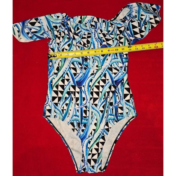 Women's RUFFLE NECK ONE PIECE SWIMWEAR M - Picture 5 of 8